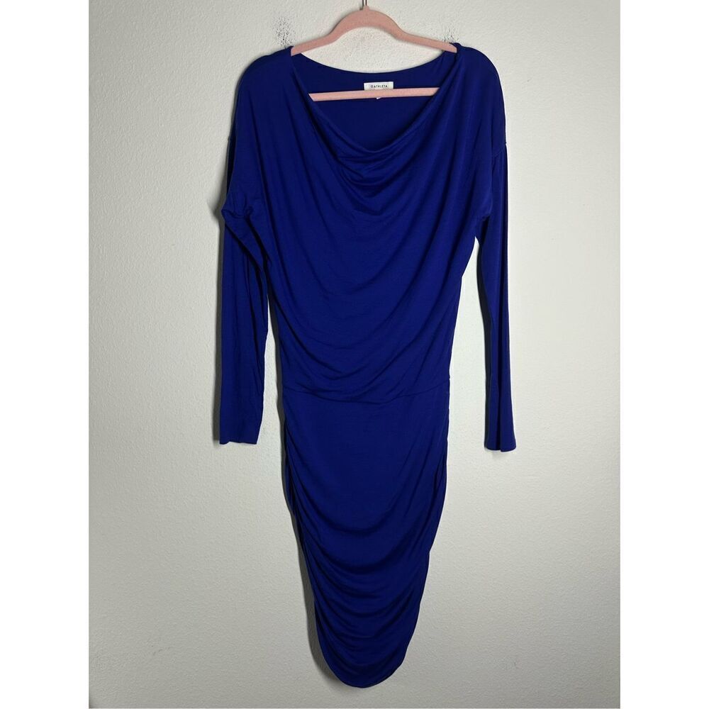 Athleta Wool Blend Solstice Ruched Cowl Neck Pencil Dress Womens SzS Royal Blue
